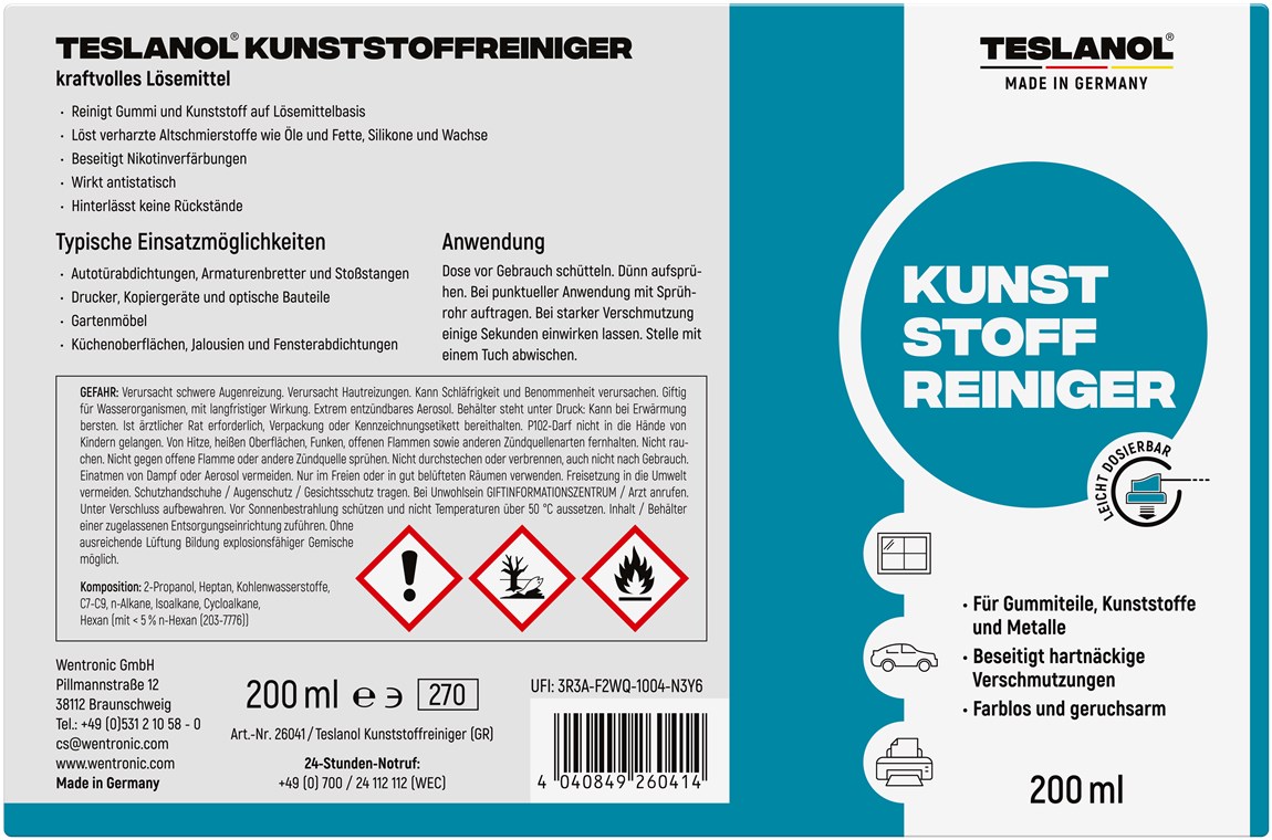 TESLANOL Kunststoffreinigerspray 200ml-Dose