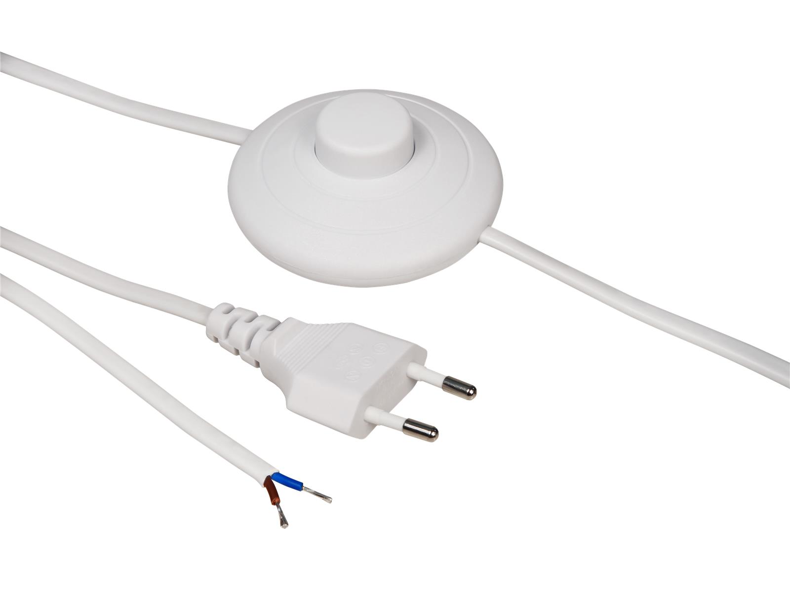 Euro-Netzkabel McPower mit Fußschalter und blanken Enden, 2m, weiß